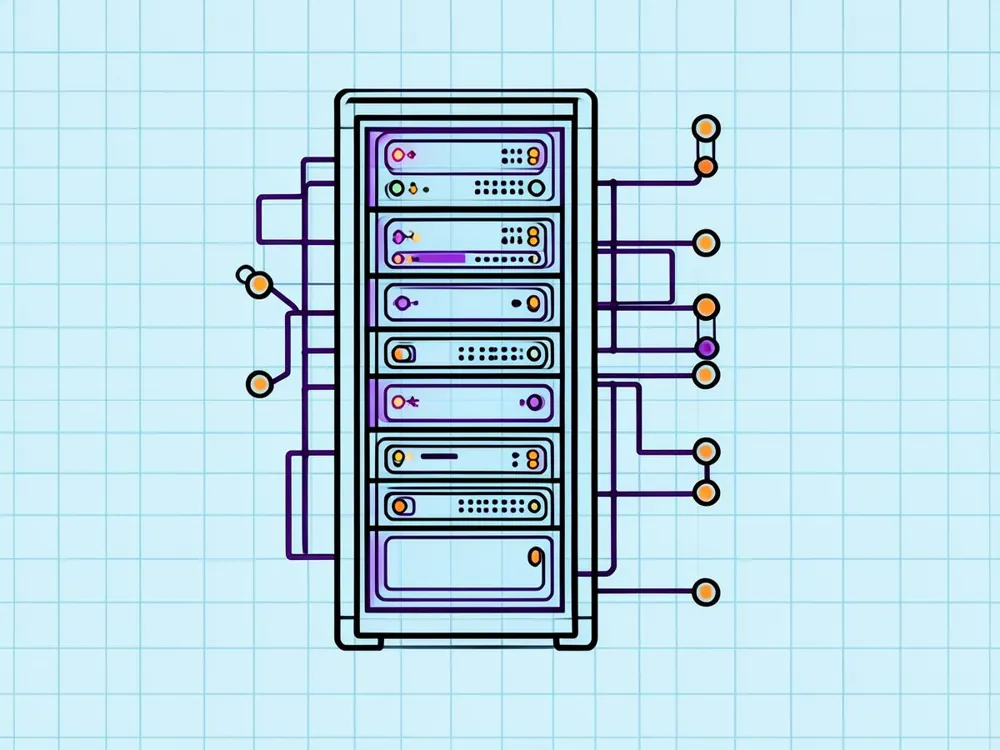 Schematische Illustration eines Serverracks mit Statusleuchten